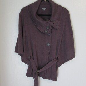 Lilla P Aubergine Belted Waist Cardigan Knit Mock Neck Size Large Sweater